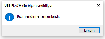usb biçimlendirildi